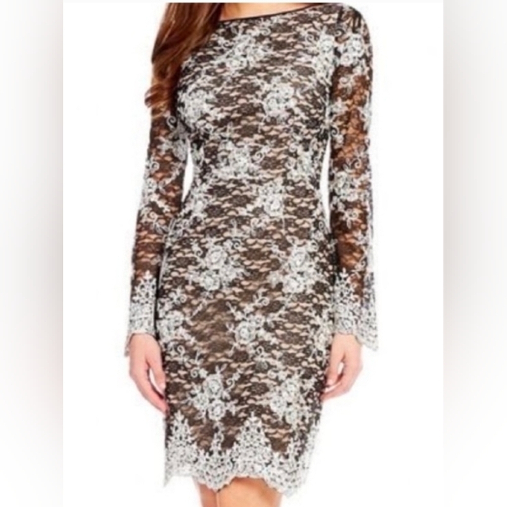 Antonio Melani Golden Soiree Floral Lace Cocktail Dress,,size 14 NWT